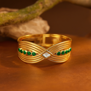 Stainless Steel <b>Bracelet</b> With Green <b>Gemstones</b> PVD Gold Plated Fashion Bangle For Women - Product Image 3