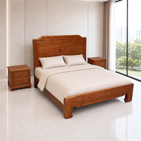 Cadre de lit double en chêne massif de style chinois moderne, durable, avec tête de lit sculptée pour la maison, l'hôtel, la villa, la chambre à coucher