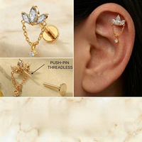 Piercing de corps tendance en titane ASTM F136 sans filetage, type push-pin, pour labret, hélix, tragus, bijoux pour femmes, vente en gros OEM