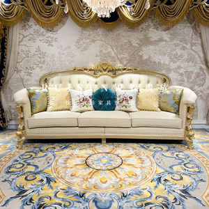 Set Sofa Ruang Tamu Warna Barok Prancis Mewah, Furnitur Ruang Tamu Eropa, Sofa Kulit Asli Gaya Istana Kerajaan - Product Image 4