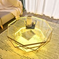 Table basse en verre au design moderne et épuré, avec éclairage intégré en fibre optique et grand miroir inférieur, style nordique, pour salon