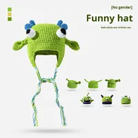 Bonnet tricoté unisexe motif crâne de dessin animé, broderie 3D, thème démon, chaud pour l'hiver, vert, pour Halloween, Noël et fêtes, idéal comme cadeau