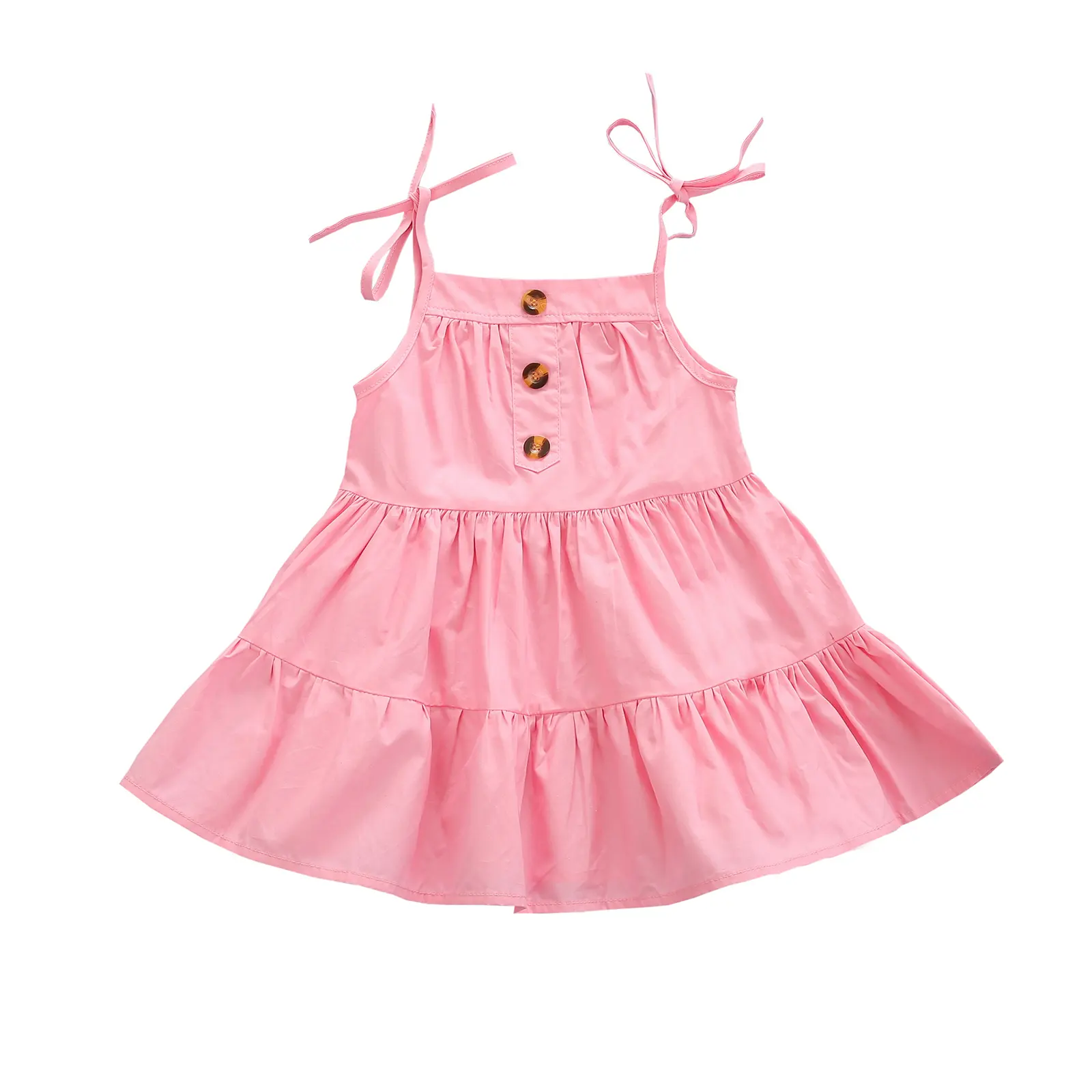 2022 Special Sale Little Girl Dress Baby Girl Dresses Sleeveless Backless Simpleness Desgin Frocks Organic Linen pink button