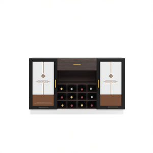 FCH portabottiglie da 12 bottiglie per credenza porta in vetro doppia porta a cassetto singolo nero bianco-marrone pannelli interni portabottiglie da 12 bottiglie - Product Image 1