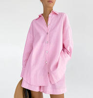 Ensemble de vêtements de maison en coton ample, respirant et confortable, nouveau modèle 2025, chemise à manches longues et short, ensemble décontracté en deux pièces pour l'été