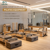 Nouveau Reformer Commercial de Pilates en Bois d'Érable et de Chêne, Kit de Santé Ajustable 5-en-1 avec Accessoires Complets pour Studio, Achat Unique