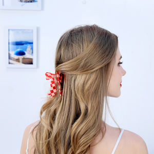 كانيان طراز كوري بسيط وعصري مشبك شعر فراشة اسيتات لطيفة للسيدات نقشة مربعات فراشة فيونكة مخصصة بيع بالجملة - Product Image 3