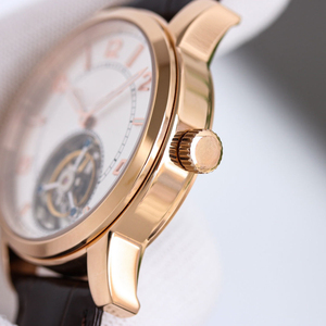 Reloj mecánico Tourbillon con esfera en tono oro rosa, correa de cuero marrón, reloj de pulsera de cuarzo, estilo vestir - Product Image 2