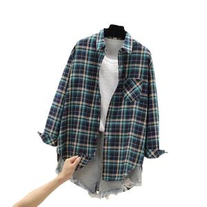 Blusa <span class=keywords><strong>de</strong></span> Franela a Cuadros Oversize para Mujer con Cuello Mao, Ajuste Holgado Casual, Abotonada, Estilo Urbano, 100% Fibra <span class=keywords><strong>de</strong></span> Bambú Antiarrugas - Product Image 5