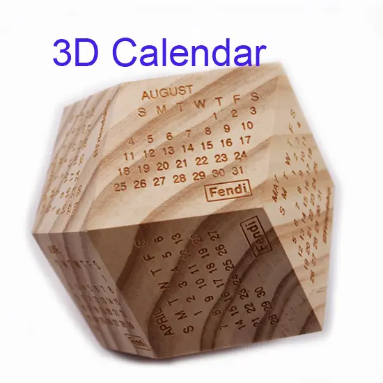 Fashion Panas Penjualan 3D Buatan Tangan Perpetual Kayu Kalender untuk Meja