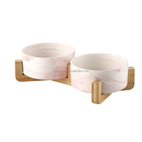 HomyPawz – Gamelle de luxe en céramique personnalisable pour chat, 3 tailles, gamelles minimalistes pour animaux de compagnie, gamelle surélevée en céramique marbrée pour chien avec support en bois