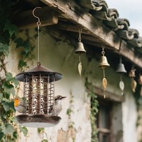 Mangeoire à oiseaux suspendue en métal vintage Oniya, mangeoire décorative pour oiseaux sauvages, station d'alimentation pour jardin extérieur