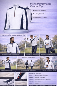 Sweat-shirt athlétique pour homme, col zippé, respirant, anti-humidité, performance golf, personnalisé par les fabricants OEM - Product Image 2