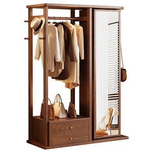 Perchero <span class=keywords><strong>de</strong></span> <span class=keywords><strong>Madera</strong></span> <span class=keywords><strong>de</strong></span> Estilo Chino Clásico para Dormitorio, Perchero Giratorio con Espejo para el Hogar, Armario <span class=keywords><strong>de</strong></span> Almacenamiento y Secado - Product Image 5