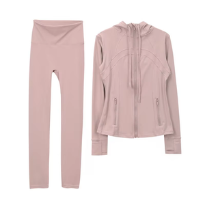 Ensemble 2 pièces <span class=keywords><strong>Lulus</strong></span> Signature Yoga Wear Automne/Hiver : Veste à capuche et pantalon court, manches longues, couleur unie, pour la course et l'entraînement, grandes tailles - Product Image 6