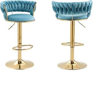 Height Adjustable Swivel Bar <b>Stool</b> Velvet Golden Base Barstools Chairs Padded <b>Seat</b> Woven Kitchen High Dining Chair <b>Stools</b> - Product Image 2