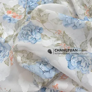 New Design Low MOQ Chiffon Jacquard Fabric Material Printed Chiffon Floral Fabrics For Clothing Women Dress