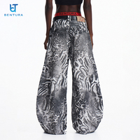 BENTURA Fabricant de jeans Design original Pantalons de haute qualité Coupe et couture Impression graphique léopard Impression DTG Patch Jeans en denim personnalisés