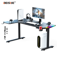 Bureau de jeu ergonomique BEISIJIE AL-L avec éclairage RGB, bureau d'angle réglable en hauteur avec préréglages de mémoire, poste de travail long |   Noir