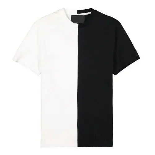 도매 사용자 정의 남성 분할 두 톤 색상 반 검정 반 흰색 티셔츠