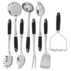 Stainless Steel Kitchen Tool Set 8 Piece Multifunction <b>Cooking</b> Utensils With Black Handle For Home Use - Product Image 4