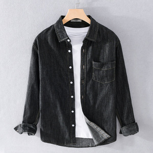 Camisas Casuales <span class=keywords><strong>de</strong></span> Primavera y Otoño para <span class=keywords><strong>Hombre</strong></span> <span class=keywords><strong>de</strong></span> Alta Calidad, Camisas <span class=keywords><strong>de</strong></span> Mezclilla <span class=keywords><strong>de</strong></span> Manga Larga con un Solo Bolsillo en el Pecho y Cuello <span class=keywords><strong>de</strong></span> Solapa para <span class=keywords><strong>Hombre</strong></span> - Product Image 4