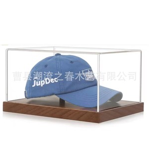 Wooden baseball cap storage box, <b>hat</b> display box, transparent acrylic baseball cap display <b>stand</b>, collectible figurine box - Product Image 2