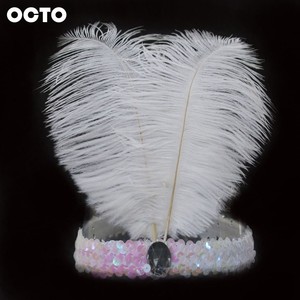 Bandeau de style Gatsby noir à paillettes avec 2 plumes d'autruche, coiffe élastique pour femmes pour les événements - Product Image 4