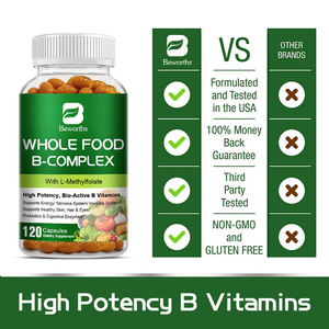 Gélules de Vitamines du Complexe <span class=keywords><strong>B</strong></span> Entières Haute Puissance <span class=keywords><strong>Bio</strong></span>-Actives avec Folate pour l'Énergie, l'Immunité, la Peau et les Cheveux – Marque Privée - Product Image 2