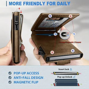Cartera <span class=keywords><strong>de</strong></span> metal con ventana para identificación y clip para billetes, con bloqueo RFID, cierre magnético, tarjetero <span class=keywords><strong>de</strong></span> PU con ventana emergente, venta al por mayor OEM - Product Image 3