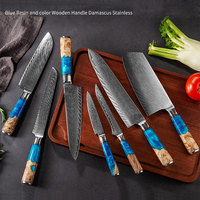 Couteaux de Cuisine et Accessoires Ensembles de Couteaux de Chef Manche en Résine Bleue Acier Damas VG10 Ensemble de Couteaux de Cuisine Japonais