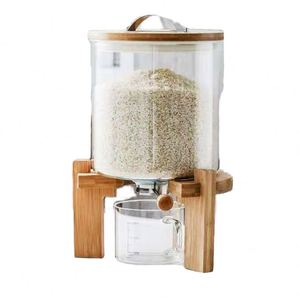 High Quality <b>Glass</b> Rice Dispenser With Wooden Stand Customizable Logo Flour Sugar Kitchen <b>Storage</b> for Presents - Product Image 3