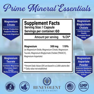 Complexe de magnésium OEM/ODM 500 mg avec bisglycinate, citrate et oxyde, complément minéral avancé pour la santé des muscles, des os et du cœur - Product Image 5