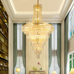 Luxurious Golden hanging <b>lamp</b> staircase <b>living</b> <b>room</b> luxury gold k9 crystal chandeliers - Product Image 2