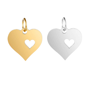 Jingxiang acero inoxidable espejo-Acabado ahuecado doble Corazón y melocotón totalmente pulido pequeño colgante Diy hecho a mano <span class=keywords><strong>Tita</strong></span> - Product Image 1