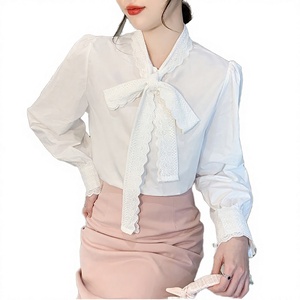 8721 #   Chemisier tricoté simple à col nœud papillon, élégant, à manches longues, uni, respirant, pour le printemps et l'été, style OL décontracté - Product Image 2