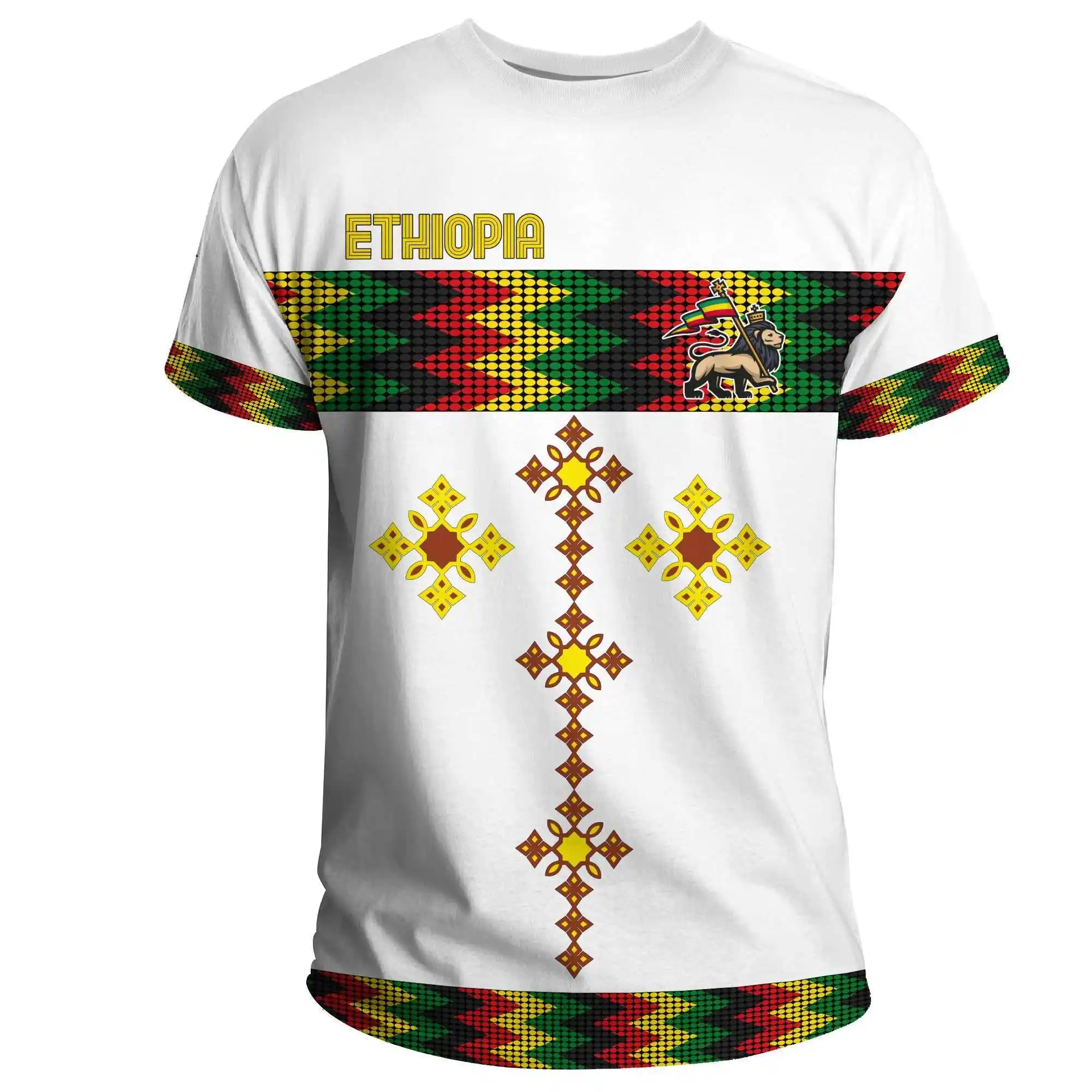 Prezzo all'ingrosso della fabbrica di qualità all'ingrosso T-shirt in poliestere per ragazzi bianco Ethiopia Design estivo Casual Plain T shirt Top