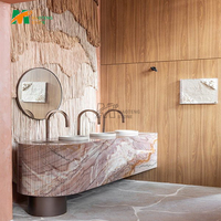 Meuble-lavabo mural en marbre sculpté à la main avec double vasque MT STONE pour salle de bain et toilettes - Plan de travail en marbre