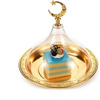 Ramadan Eid Mubarak Edelstahl-Acryl-Kuppeldeckel Lebensmittelbehälter Goldene Servierplatten für Zuhause, Party, Café, Hochzeit