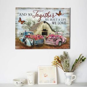 Hiện đại trang trại phong cách màu nước vải tường nghệ thuật xe tải và <span class=keywords><strong>Barn</strong></span> hình ảnh cho trang trí nội thất hoa tác phẩm nghệ thuật cho phòng khách - Product Image 1