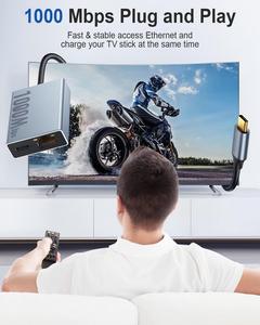 อะแดปเตอร์ OEM USB C เป็นอีเธอร์เน็ตสำหรับ <span class=keywords><strong>Chromecast</strong></span> with <span class=keywords><strong>Google</strong></span> TV 1000/100 Mbps Gigabit RJ45 พร้อมพอร์ตชาร์จ USB C PD สำหรับ HD/4K - Product Image 3