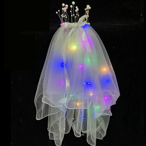 2022 fiocco in nastro di raso velo da sposa lungo onda corta con velo luminoso a <span class=keywords><strong>LED</strong></span> con pettine per oggetti di scena per foto di addio al nubilato di nozze - Product Image 6
