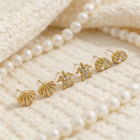Ensemble de boucles d'oreilles hypoallergéniques en forme de coquille de tortue marine, sans ternissement, en acier inoxydable doré avec zircon cubique, bijoux d'été pour la plage