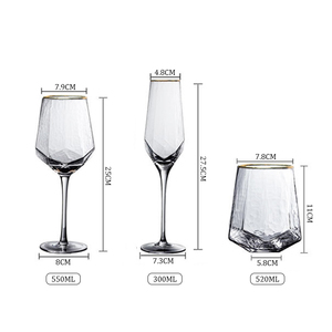 Juego de Copas de <span class=keywords><strong>Vino</strong></span> al por Mayor, Copas de <span class=keywords><strong>Vino</strong></span> Transparentes con Borde Dorado para Restaurante y Hotel - Product Image 3