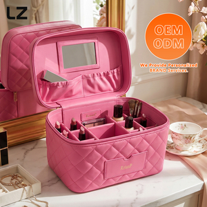 Bolsa de Cosméticos de Piel Sintética Acolchada LZ OEM ODM con Espejo, Compartimento Divisor, Estuche de Maquillaje de Viaje, Neceser, Caja de Aseo, Correa para Equipaje - Product Image 6