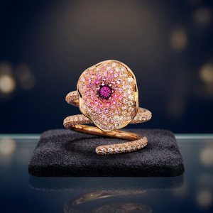 Rose Gold Flower <b>Ring</b> with Pink and White Gemstones Elegant Floral Statement Women Fashion Jewelry - Product Image 3