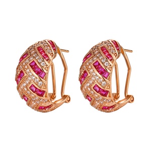 Fashion Jewelry Eco-friendly Copper Gold Plated Micro Pave Pink Zircon Vintage <b>Stud</b> <b>Earrings</b> for Refined Daily Wear - Product Image 1