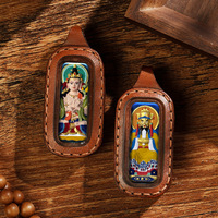 FYC Thangka04 #   Pendentif portable en cuir rétro Tsatsa Thangka peint à la main de haute qualité, représentant les huit principaux protecteurs du zodiaque