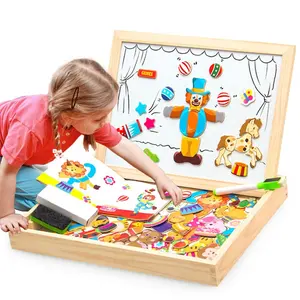 2021 learning toys 100+ pcs wooden multifunctional children animal puzzle writing blackboard magnetic drawing board kids