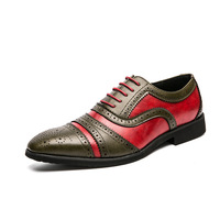 Herren-Schnürschuhe mit Zehenkappe in Zweifarbigem Blockdesign aus Geschnitztem Leder, Höhenerhöhend, Rutschfest, Atmungsaktiv, Verschleißfest, für Büro, Karriere und Hochzeit